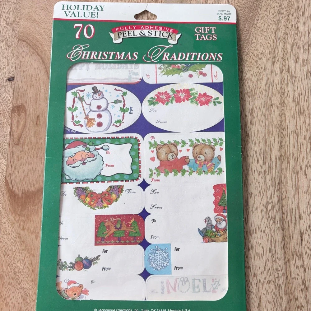 VNTG Jeanmarie Creations Christmas Traditions 70‎ Adhesive Gift Tags Made In USA
